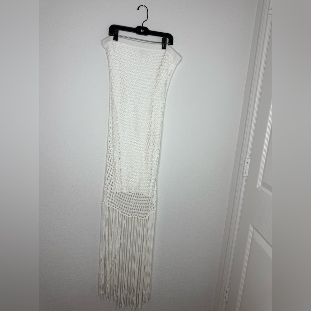 PQ Swim White Crochet Fringe Skirt